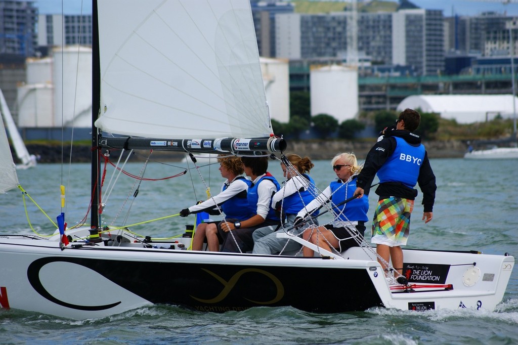 George Brasell (BBYC) and team in pre-start - HARKEN Youth International Match Racing Championships © Sara Tucker